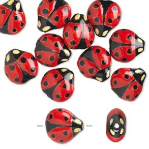 Porzellanperlen, roter Marienkfer, 16x16 mm, 2 Stk.