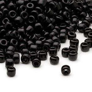 Glasperle, seedbead (6/0), opak, sort, 4x3 mm, ca. 680 stk, 40 gr.