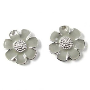 Enamel flower, yarrow, silvered/grey, 14mm, 2pcs.