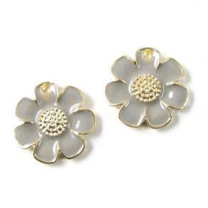 Enamel flower, yarrow, gilded/grey, 14mm, 2pcs.