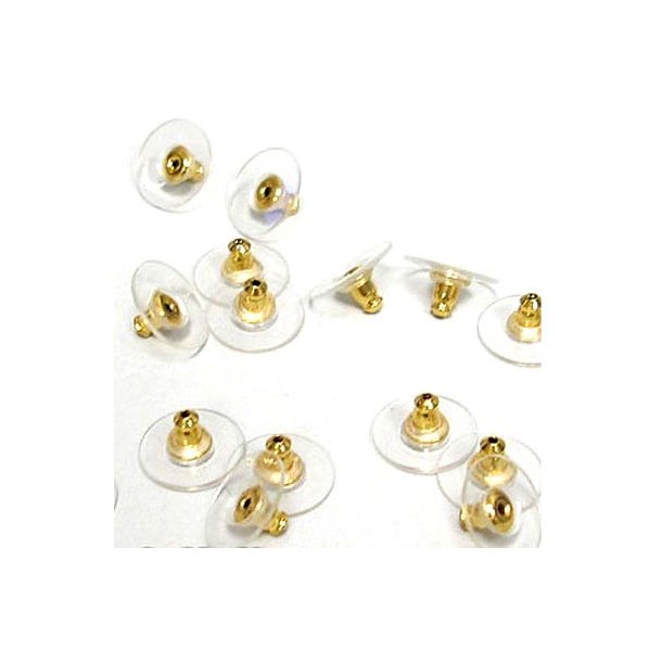 Rubber earnuts for earstuds, with 10mm transparent plastic disk, 6pcs