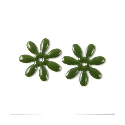 Emaille, Margerite, armygr&uuml;n, versilbert, 18 mm, 2 Stk.