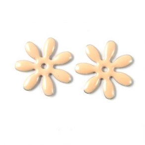 Enamel, marguerite-shape, powder-tinted, silvered, 18mm, 2pcs.