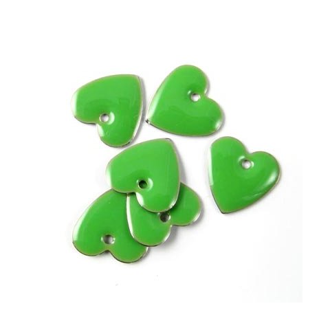 Enamel charm, light green heart, 12x12mm, 4pcs.