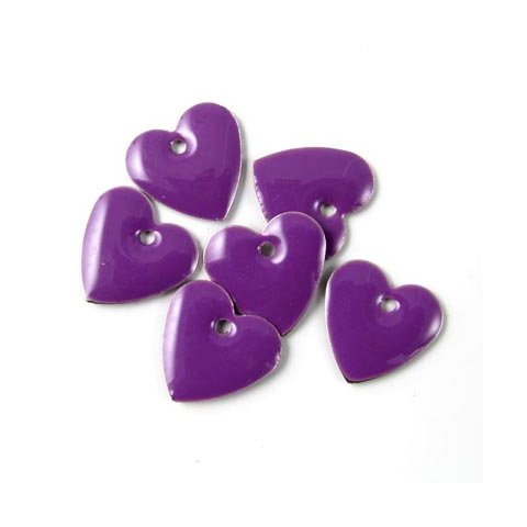 enamel heart , warm purple w. silver border, 12x12mm, 4pcs.