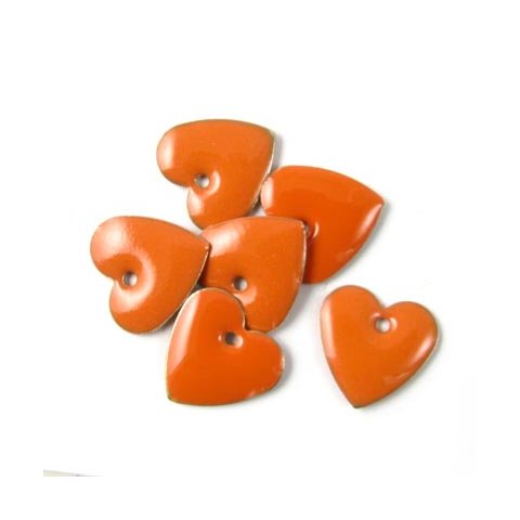 Emalje vedh&aelig;ng, orange hjerte, 12x12mm, 4stk