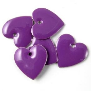 Emalje, varm lilla hjerte, f.s. 16 mm, 2 stk.