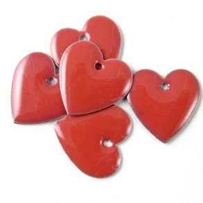Enamel, rust-red heart, 16mm, 2pcs.