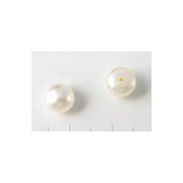 Freshwater pearl, white, half-drilled, flat back, 10x6mm, 2pcs.