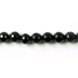 Onyx Perle, ganzer Perlenstrang, schwarz, facettiert, rund, 8 mm, 46 Stk.