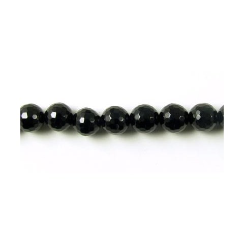 Onyx perle, hel perlestreng, sort, grov-facetteret, rund, 8 mm, ca. 46 stk.