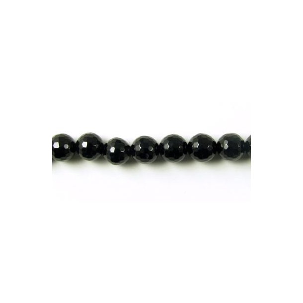 Onyx perle, hel perlestreng, sort, grov-facetteret, rund, 8 mm, ca. 46 stk.