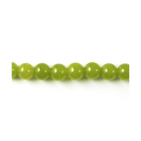 Jadeperle, hel streng, gul/grøn oliven rund, 8 mm, 50 stk