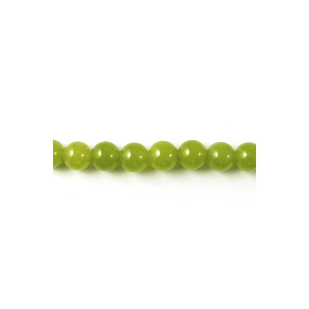 Jadeperle, hel streng, gul/grøn oliven rund, 8 mm, 50 stk