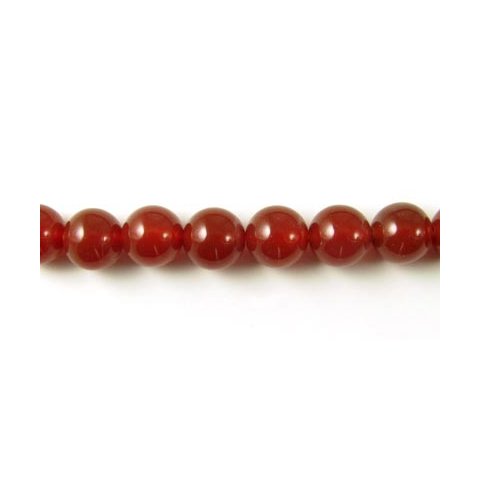 Karneol, hel streng, rund perle, rød-brun, 10 mm. 39 stk.
