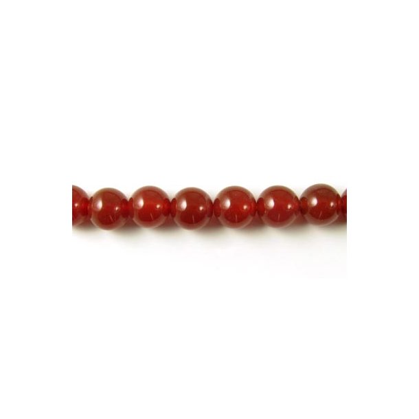 Karneol, hel streng, rund perle, rød-brun, 10 mm. ca. 38 stk.