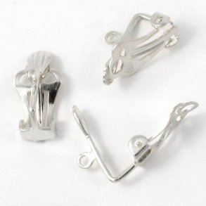 Ohrclips m. Fächer und Öse, versilbertes Messing, 17 mm, 4 Stk.