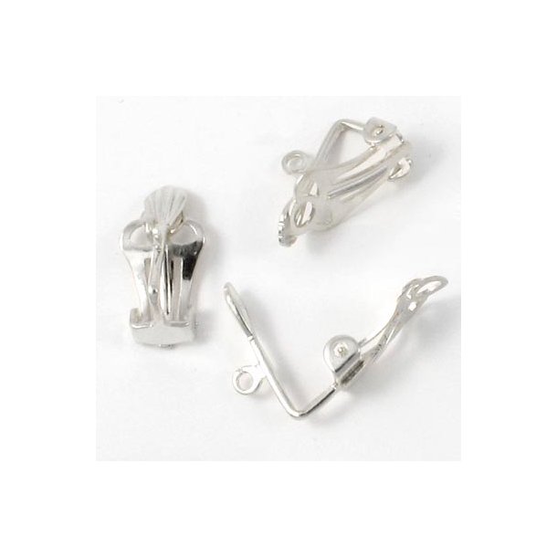Ear clips with fan and loop, silver-plated brass, 17mm, 4pcs