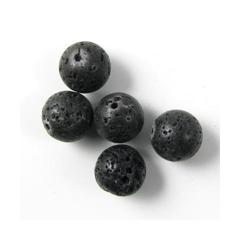 Lava perle, rund, sort, 12 mm, 6 stk.