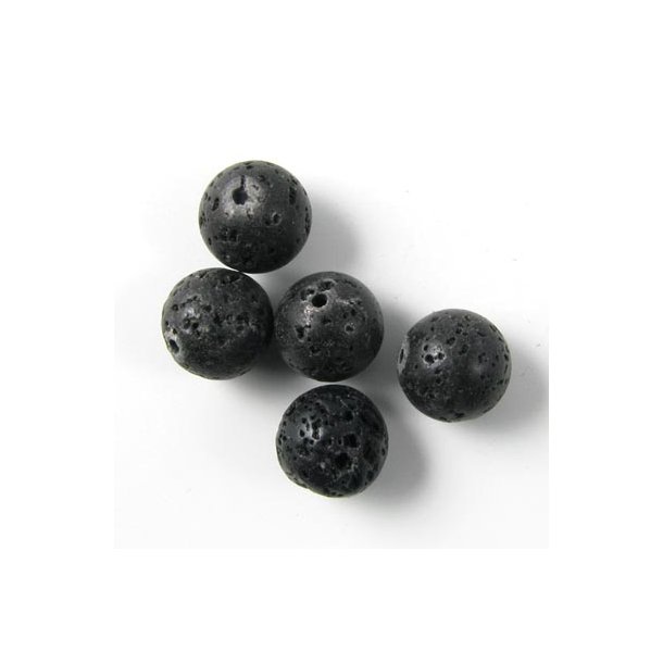 Lava-Perle, rund, schwarz, 12 mm, 6 Stk.