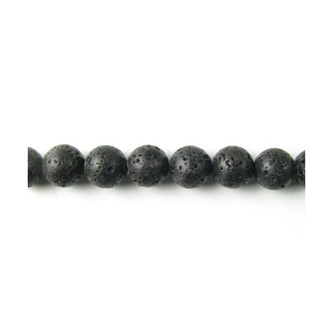 Lava bead, entire strand of beads, black, wax-polished round, 10mm, 39pcs.