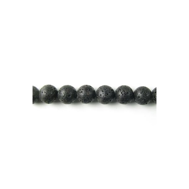Lava bead, entire strand of beads, black, round, 12mm, 33pcs.