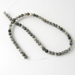 Zebra jasper, entire strand of beads, round bead, grey marbled, 4mm, 94pcs.