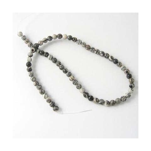 Zebra jasper, entire strand of beads, round bead, grey marbled, 4mm, 94pcs.