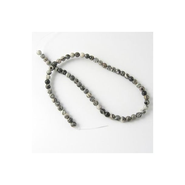 Zebra-Jaspis, ganzer Strang, runde perle, grau marmoriert, Durchmesser 4 mm, 94 Stk
