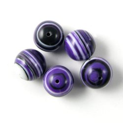 Malachite imitation, striped purple, round bead, 10mm, 6pcs.