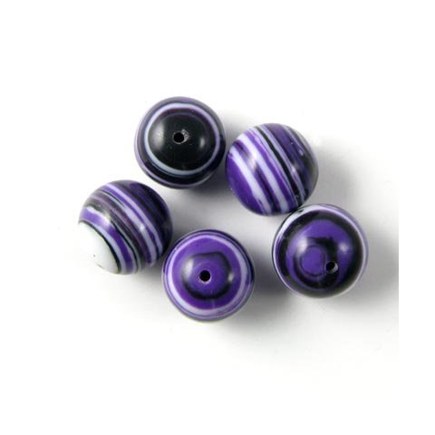 Malachite imitation, striped purple, round bead, 10mm, 6pcs.
