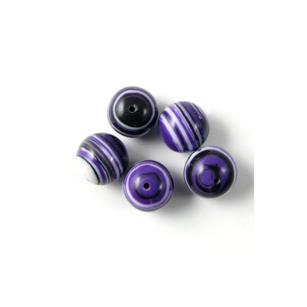 Malachite imitation, striped purple, round bead, 10mm, 6pcs.