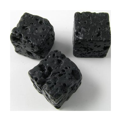 Lava-Perle, großer Würfel, schwarz, ca. 18x18 mm, 4 Stk.