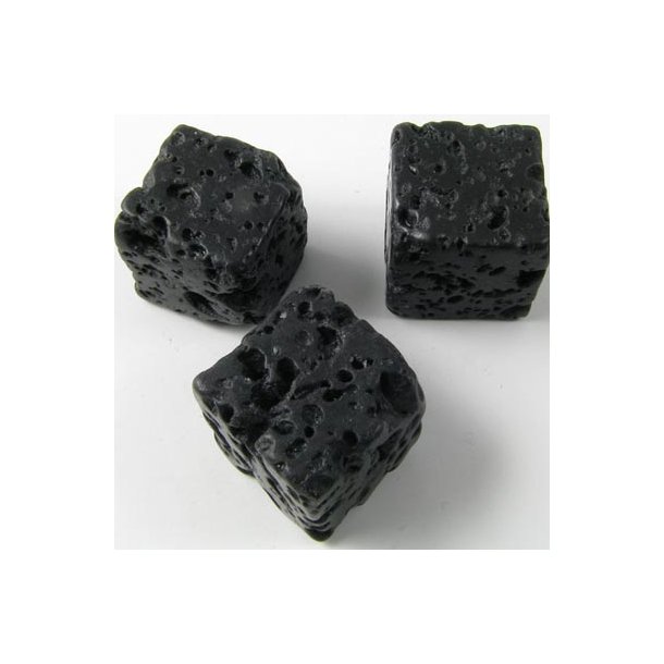 Lava bead, large cube-dice, black, ca. 18x18mm, 4pcs.
