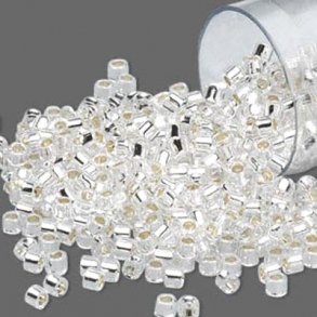 Delica, Größe#11, transparent, innen silbern, Kristallperlen, 1,1x1,7 mm, 5,2 g