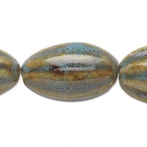 Ceramic beads, large size, blue/brown, 28x18mm, 2pcs.