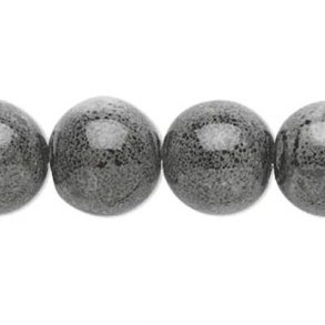 Ceramic beads, black/white, round, ca.14mm, 4pcs.