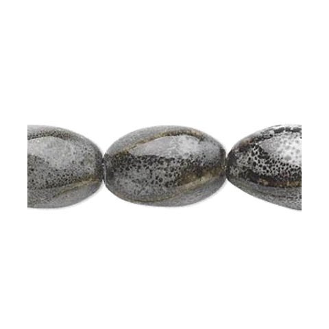 Keramik perle, sort-hvid snoet, 20x12 mm, 2 stk