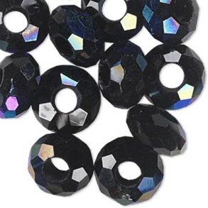 Glasperle, schwarz, facettiert ohne Rand, Bohrung 5 mm, 15 mm