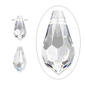 Preciosa, transparent, prism, facetted teardrop, 15x7.5mm, 2pcs.