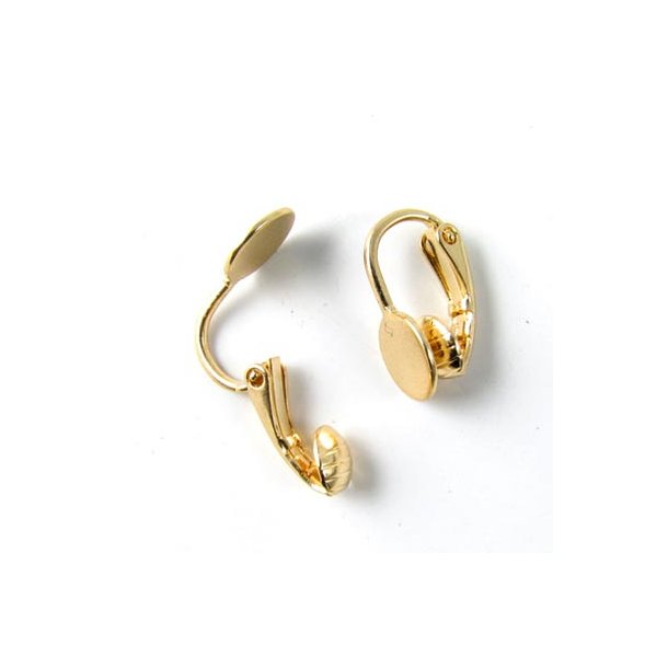 Ear clips with flat 10mm pad, gold-plated brass, 4pcs
