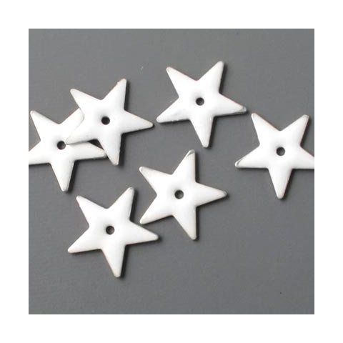 Enamel star, white, hole in the middle, silvered, 15mm, 4pcs.