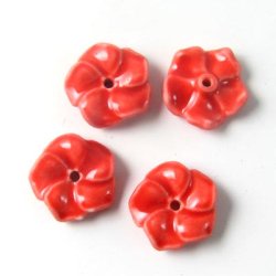 Ceramic flower, rockrose, red, 14mm, 2pcs.