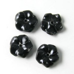 Ceramic flower, rockrose, black, 14mm, 2pcs.