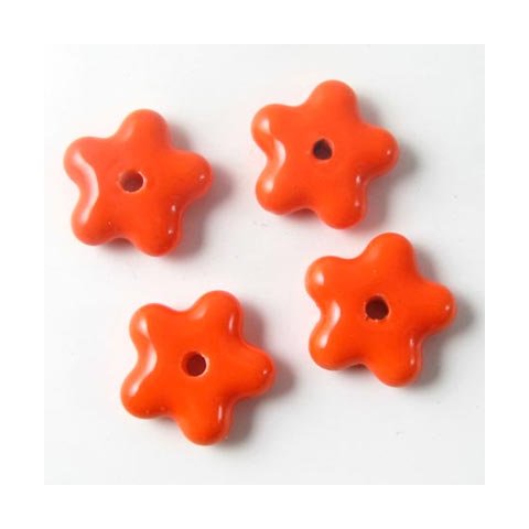 Keramikstjerne, simpel, orange, hul i midt, 15 mm, 2 stk