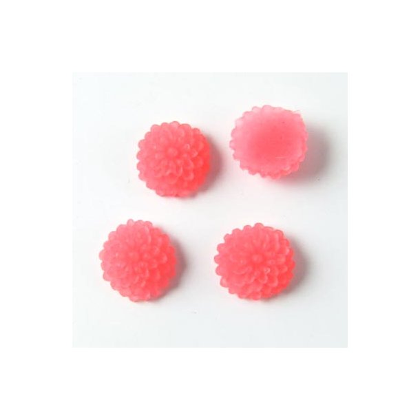 Resin, lille dahlia, frosted koral, 10x5mm, 4 stk