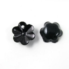 Ceramic flower, six-petalled, black, 14mm, 2pcs.