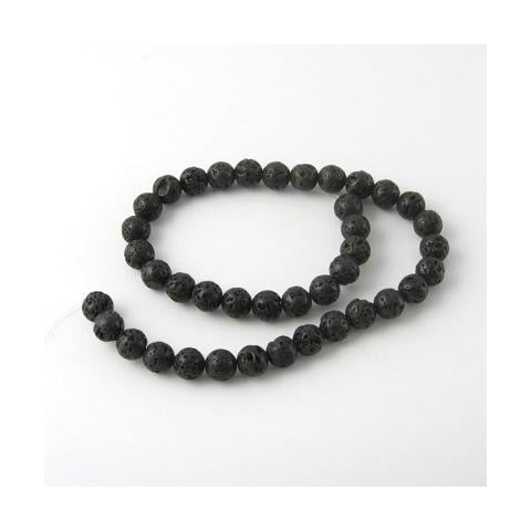 Lava perle, hel streng, sort, rund, 6 mm, 64 stk.