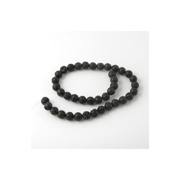 Lava-Perle, ganzer Strang, schwarz, rund, 6 mm, 64 Stk.