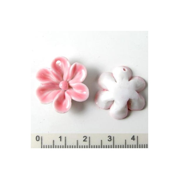 Keramikblumen, handgemacht, rosa/weiß, 20mm, 2 Stk.